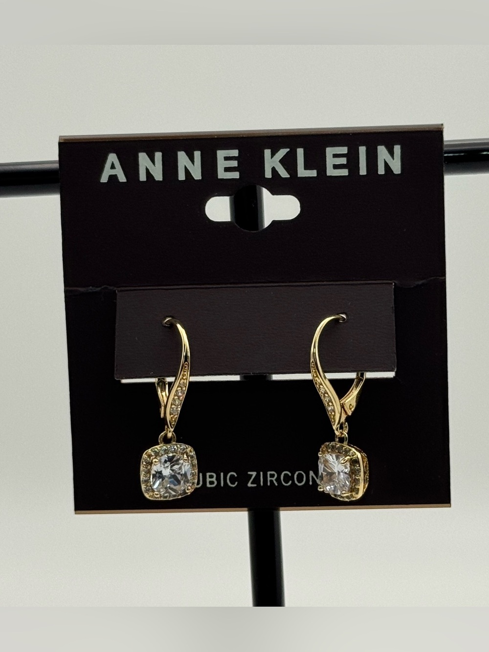 Anne Klein Gold Drop Earrings with Clear Stones